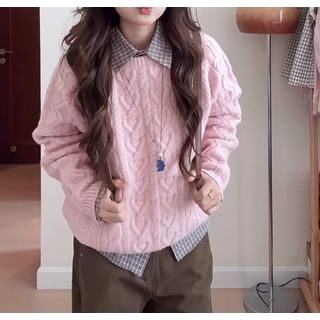 Crew Neck Cable-Knit Sweater