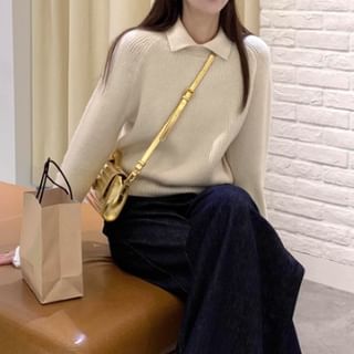 Ribbed Collared Knit Sweater