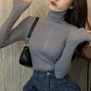 Turtleneck Ribbed Long Sleeve Knit Top