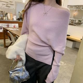 Off-Shoulder Slit Knit Top