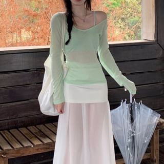 V-Neck Top and Camisole with Maxi Skirt Set