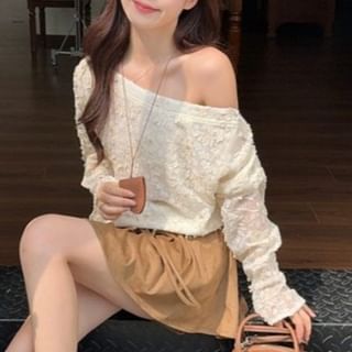 One Shoulder Lace Top & Mini A-Line Skirt