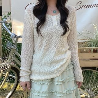 Translucent Long-Sleeve Crew Tee with Sheer Fabric