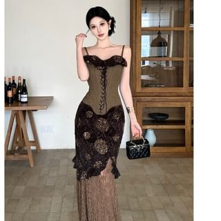 Lace-Up Ruffled Camisole and Mermaid Midi Skirt Set