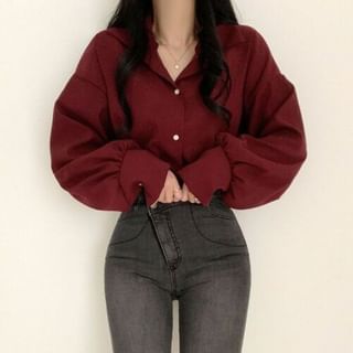 Collared Long-Sleeve Shirt in Solid Tone