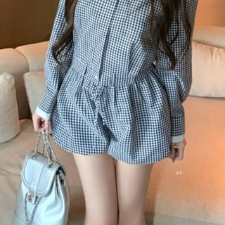 Gingham Long-Sleeve Shirt with High-Waist Shorts