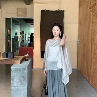 Boat Neck Off-Shoulder Top and Pleated Maxi Skirt Set
