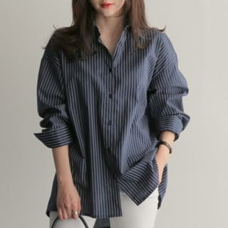 Striped Collared Long-Sleeve Shirt