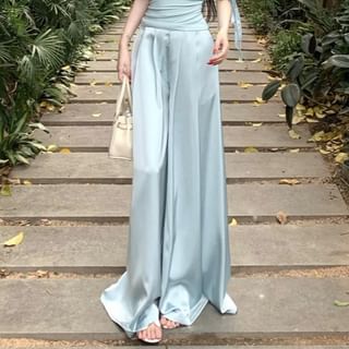 Off-Shoulder Ruched Slim Fit Top with High Waist Culottes Set