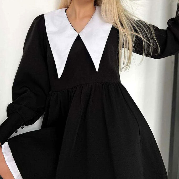 Charming Mini Black Collar Dress