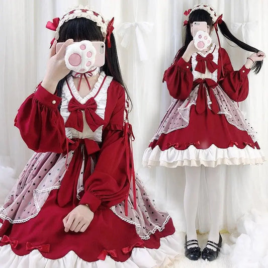 Lolita Cute Red Bow Princess Dress MM0885