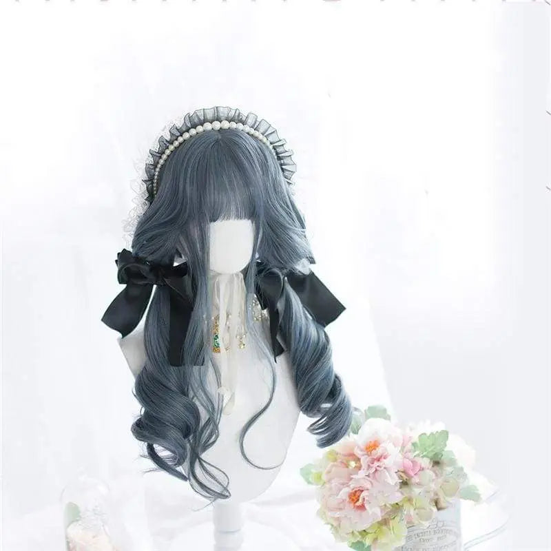 Lolita Fog Blue Long Curly Wig MK16298
