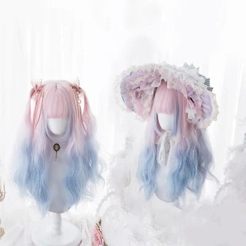 Lolita Pink Blue Gradient Long Curly Wig MK15369