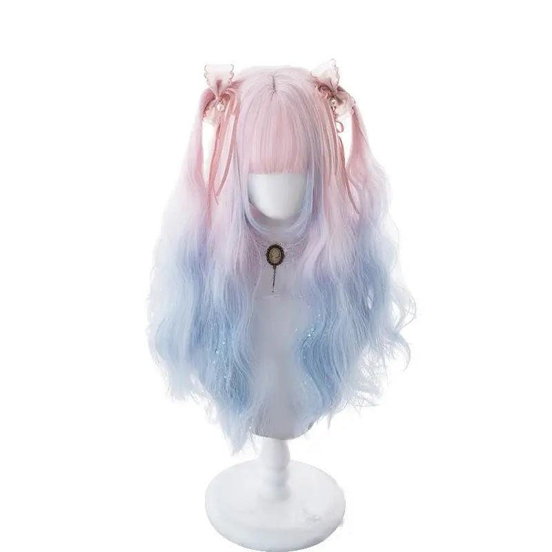 Lolita Pink Blue Gradient Long Curly Wig MK15369