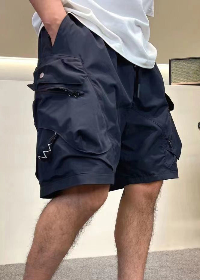 Loose Army Shorts Summer Mens Up Pockets Waist Elastic Green Cotton Zip