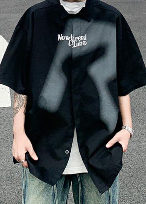 Loose Gradient Color Beige Letter Cotton Men Shirts Spring