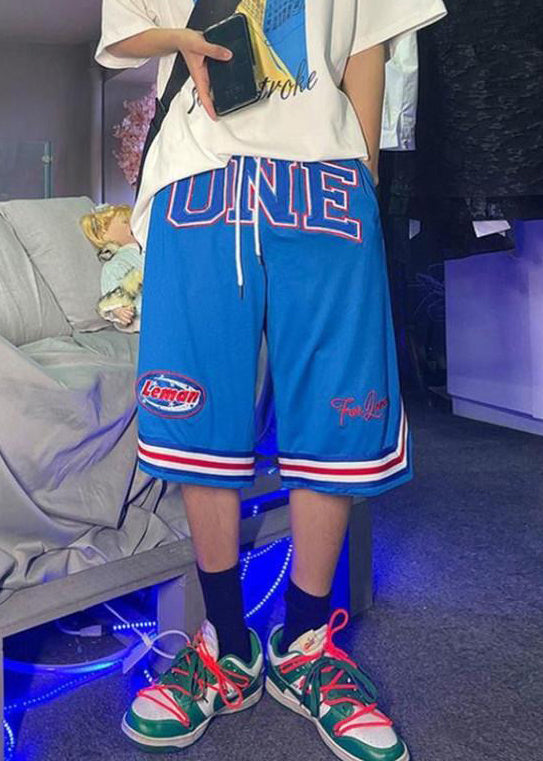 Waist Summer Blue Shorts Print Basketball Loose Elastic Men