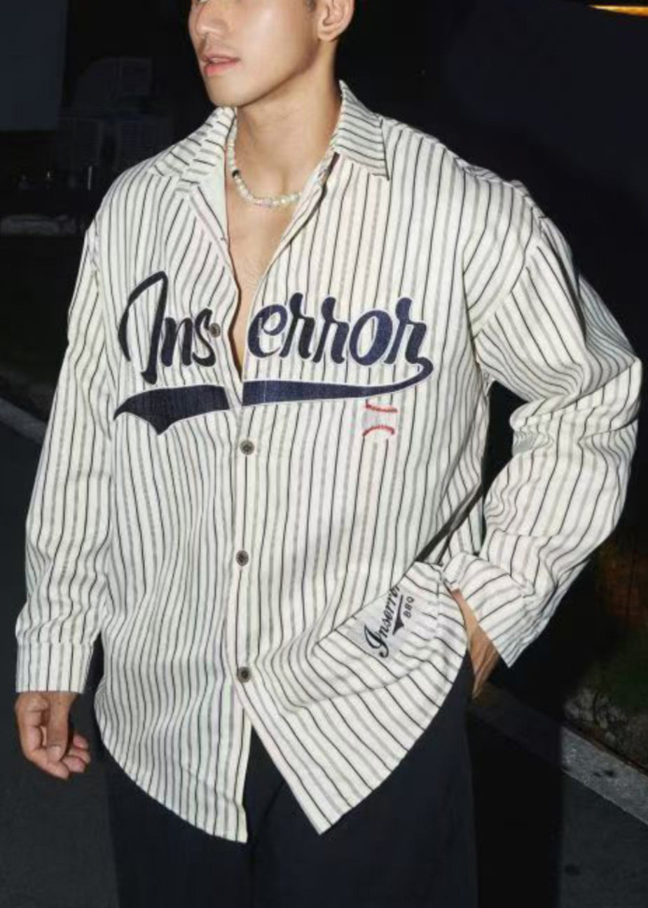 Loose Shirts Men Spring Letter Coffee Striped Cotton