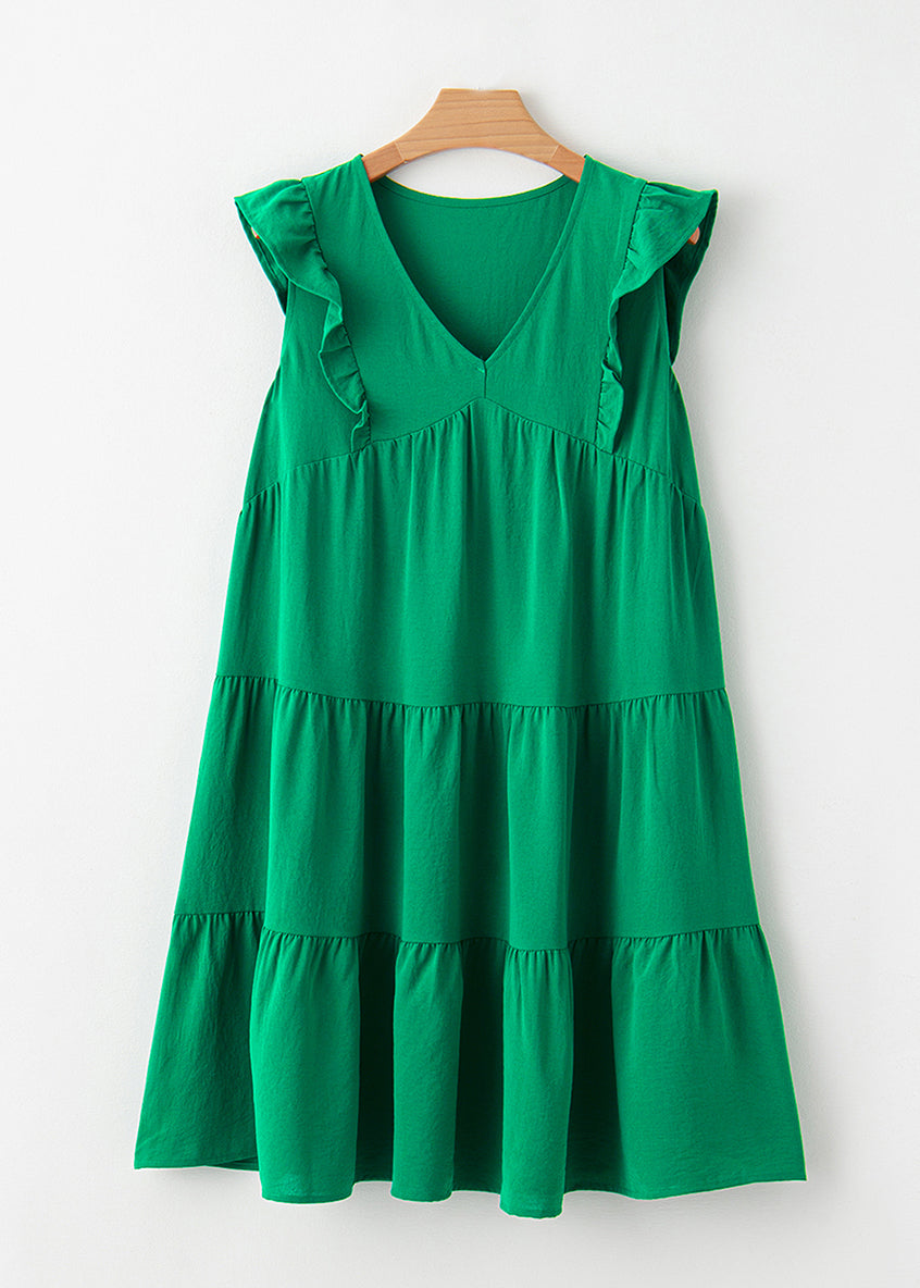 Patchwork Summe Solid V Mid Neck Loose Green Dresses