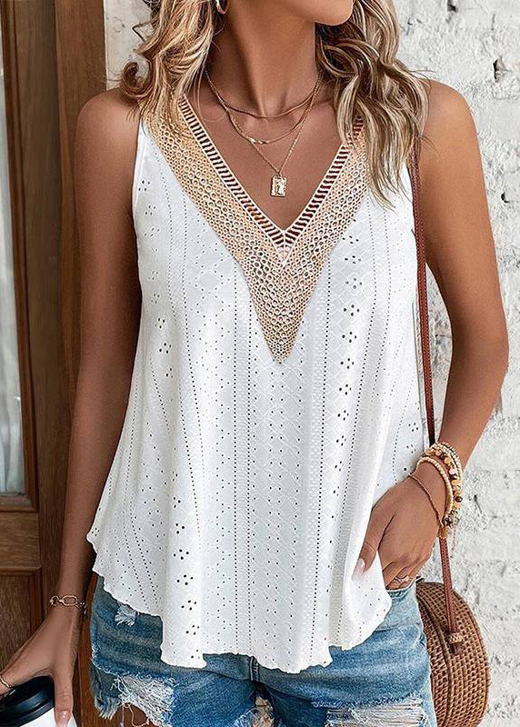 Loose Hollow Out Tank Pink Sleeveless Thin