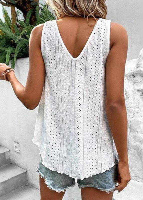 Loose Hollow Out Tank Pink Sleeveless Thin