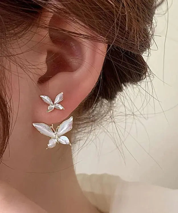 Kawaii Aesthetic Y2K Cute Fairy Loose White Copper Overgild Butterfly Stud Earrings MK Kawaii Store