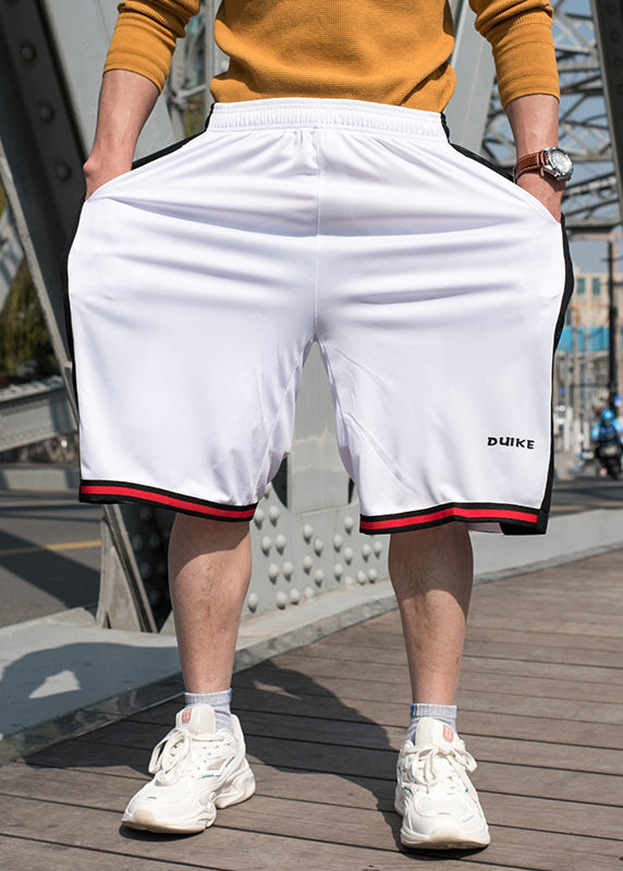 White Loose Elastic Waist Pockets Patchwork Men Summer Basketball Shorts