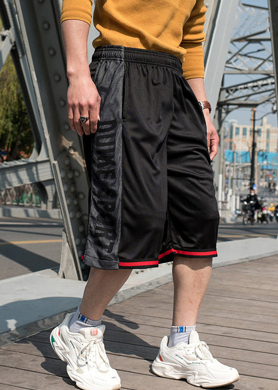 White Loose Elastic Waist Pockets Patchwork Men Summer Basketball Shorts