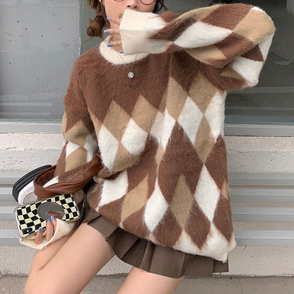 Fuzzy Argyle Sweater