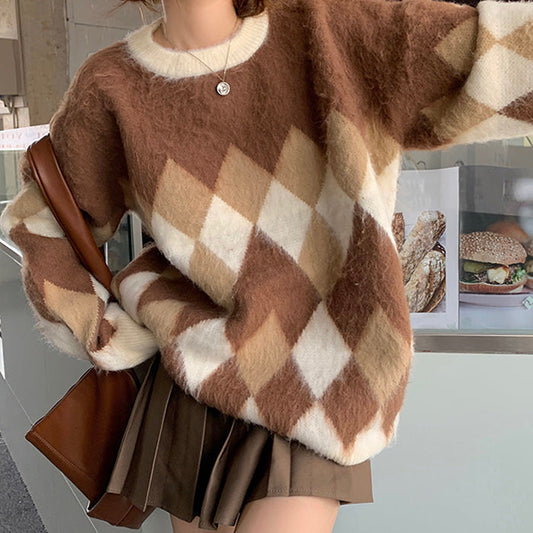 Fuzzy Argyle Sweater