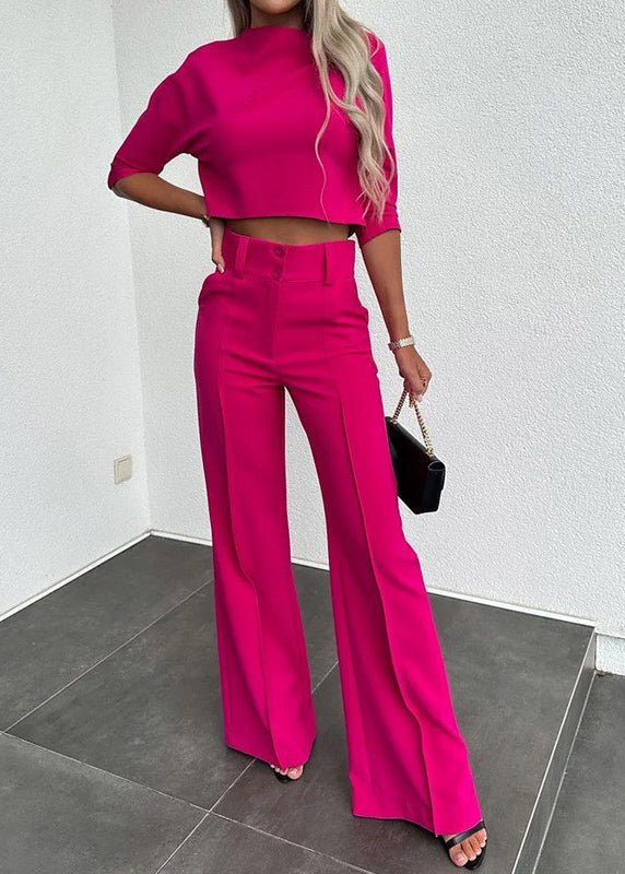 Pants Fall Set Wide Two Top Black Leg Solid And Modern Pieces