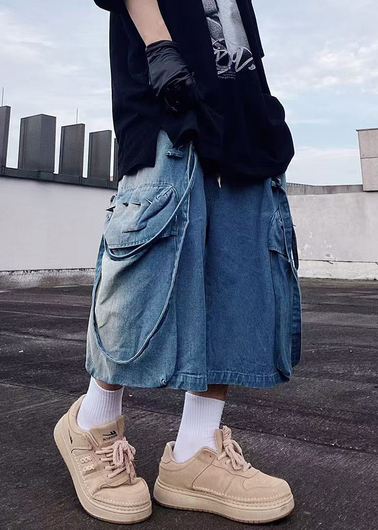 Shorts Denim Mens Summer Blue Pockets Modern Oversized