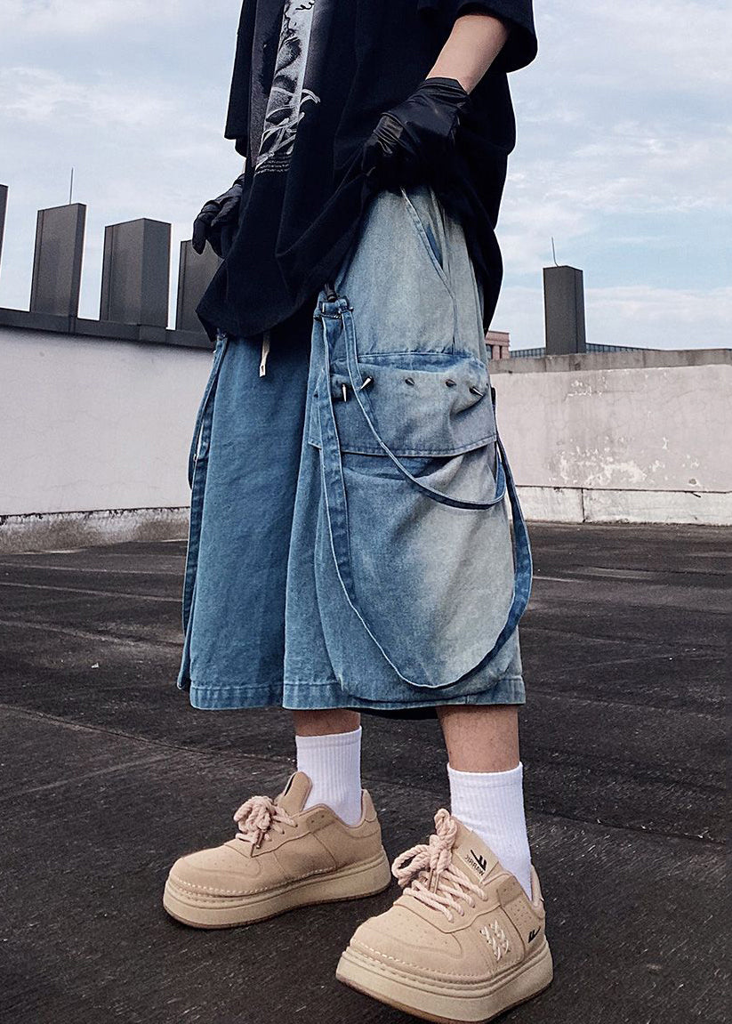 Shorts Denim Mens Summer Blue Pockets Modern Oversized