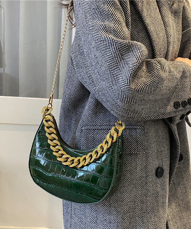 Bags Faux Chain Shoulder Modern Green Leather Linked