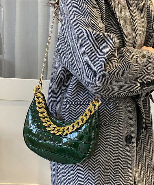 Bags Faux Chain Shoulder Modern Green Leather Linked