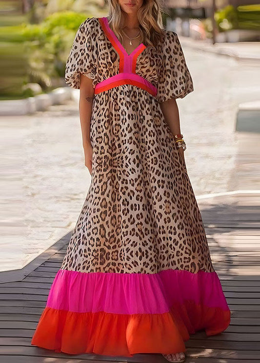 Patchwork Leopard Print Long Dress Summer Modern