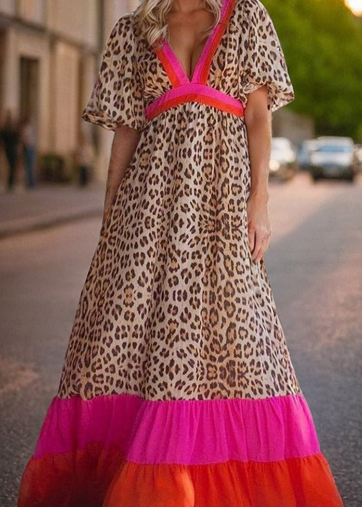 Patchwork Leopard Print Long Dress Summer Modern