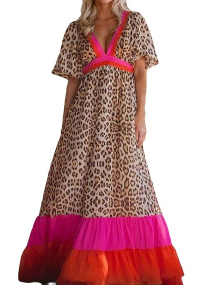 Patchwork Leopard Print Long Dress Summer Modern