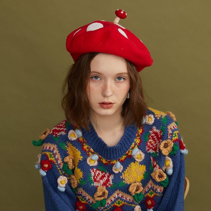 Red Mushroom Beret Hat