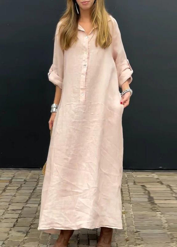 Pan Natural Pink Patchwork Dress Fall Peter Collar Long
