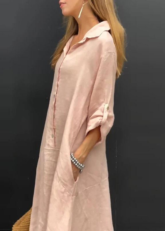 Pan Natural Pink Patchwork Dress Fall Peter Collar Long