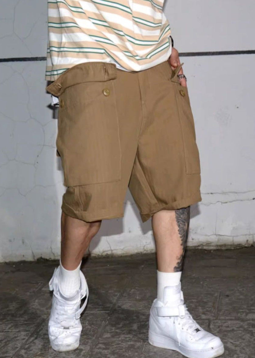 Cotton Army Print Shorts Men Pockets Waist High Green New Summer