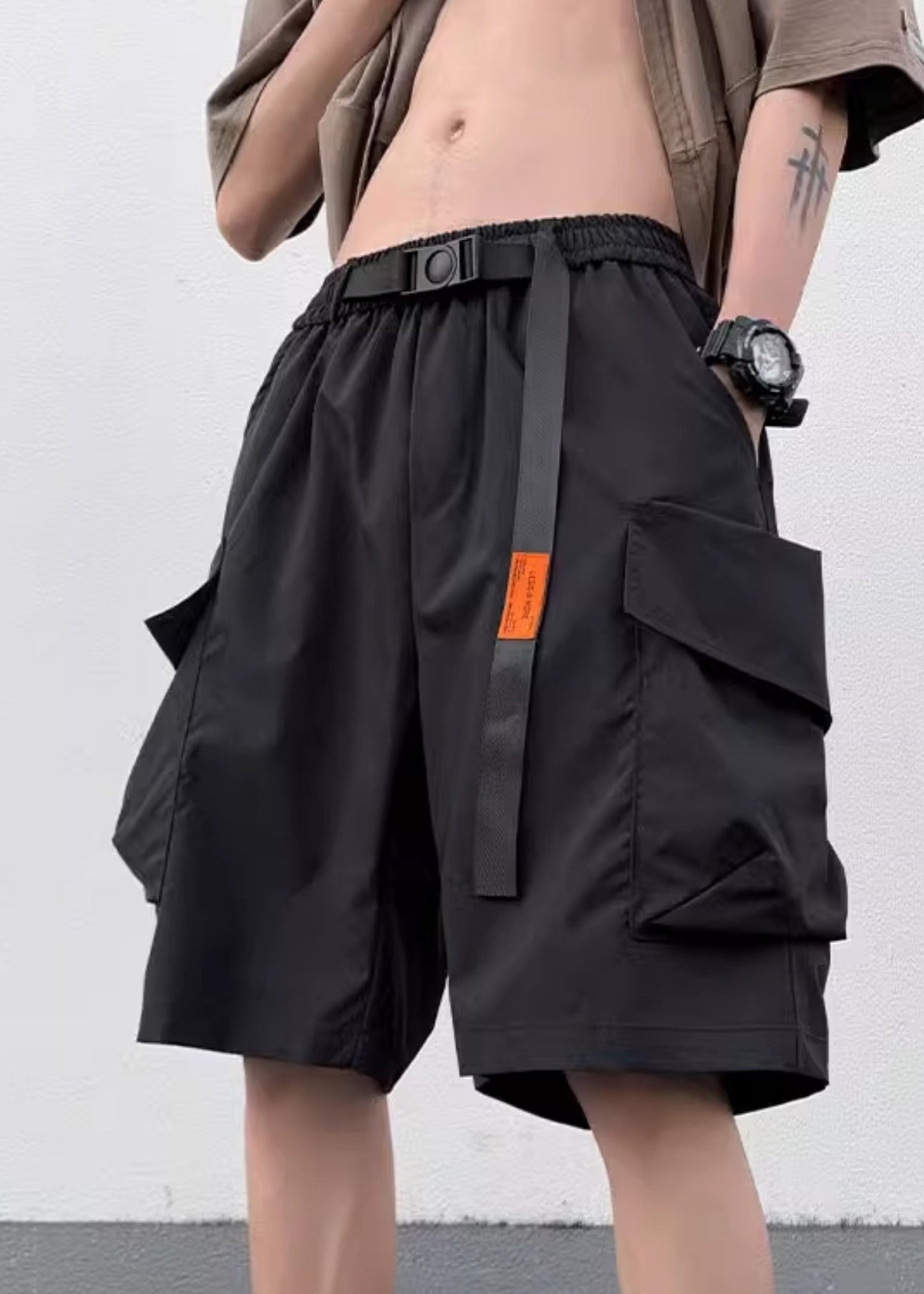 Mens Elastic Cotton Shorts Waist Black Summer Pockets New