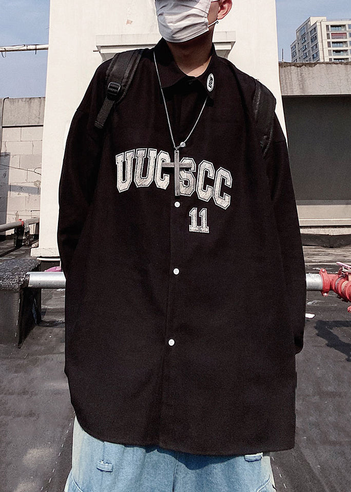 Letter Blue Oversized Cotton Button Shirts Mens Spring New