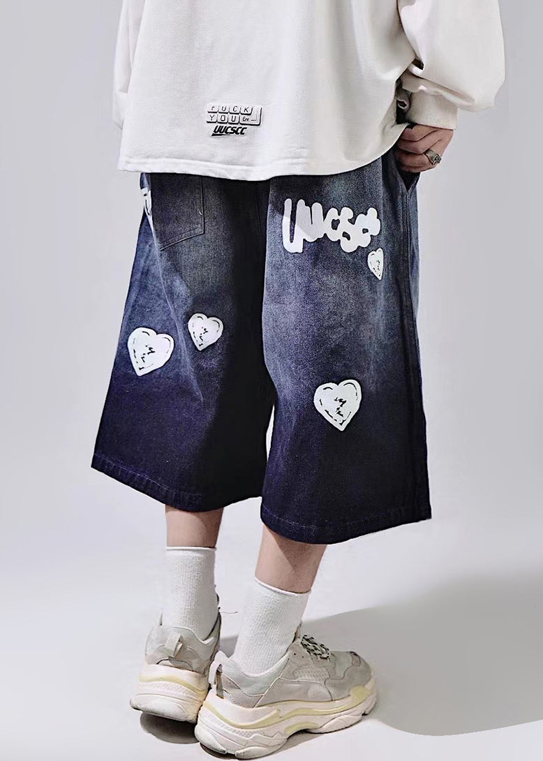 Mens Elastic Print Waist Summer Up Shorts Blue Lace New