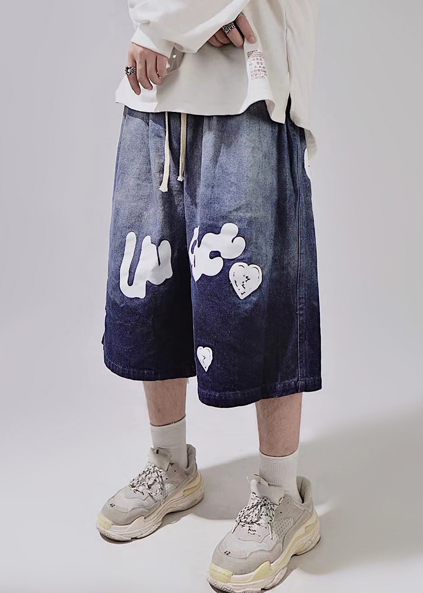 Mens Elastic Print Waist Summer Up Shorts Blue Lace New