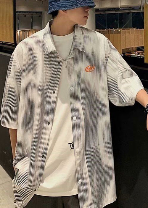 Half New Button Sleeve Striped Cotton Blue Shirts Mens