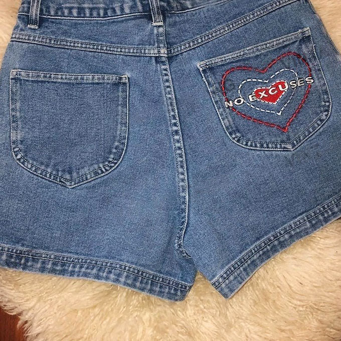 Heart Embroidery Denim Shorts