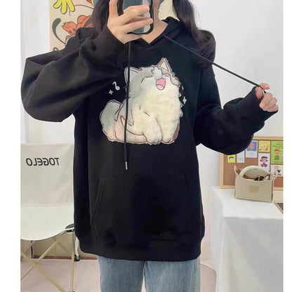 Kawaii Cat Embroidery Sweater Hooded