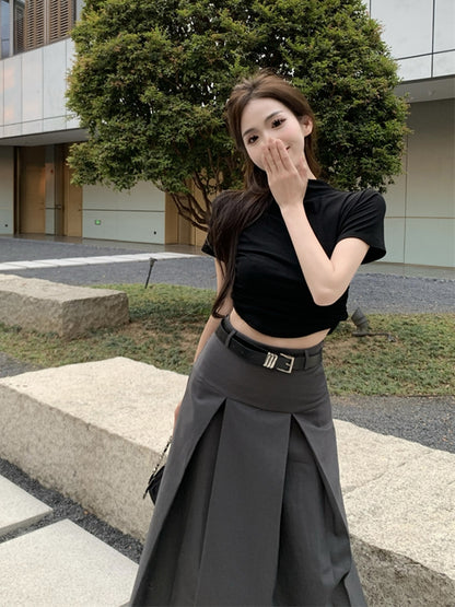 Gray Long Skirt Korean Fashion ON963 MK Kawaii Store